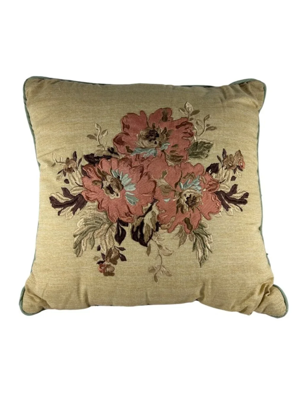 Croscill Normandy Square Embroidered Pillow Dusty Rose Taupe Floral Sage Green